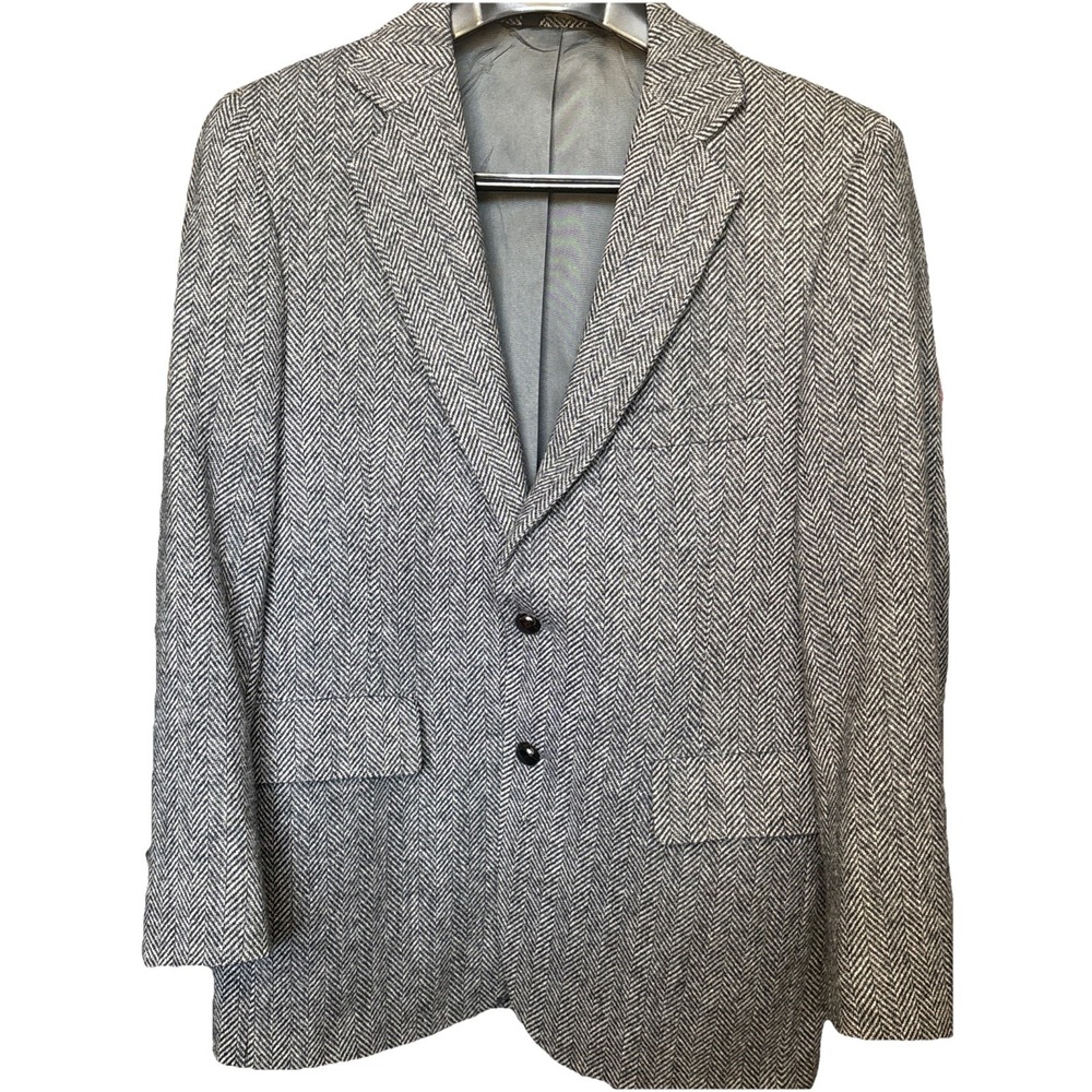 Anderson Little Mens Grey Herringbone Blazer Sport Coat Two Woven Buttons Jacket